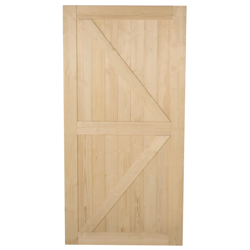 HOMCOM 7' H x 3.5' W Sturdy Sliding Barn Door, Unfinished Solid Spruce Wood Frame with Pre-Drilled Holes