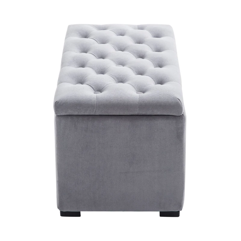 HomCom 3 Piece Microfiber Tufted Storage Bench and Nesting Ottoman Set - Grey