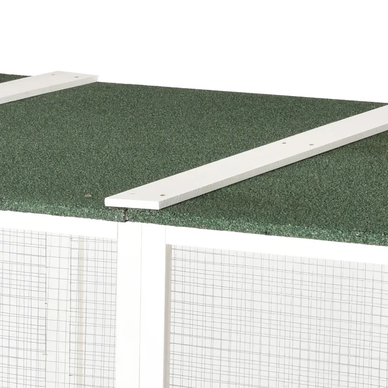 PawHut Outdoor Cat House Big Catio Wooden Feral Cat Shelter Enclosure with Large Spacious Interior, 6 High Ledges, Weather Protection Asphalt Roof, 71" L, White