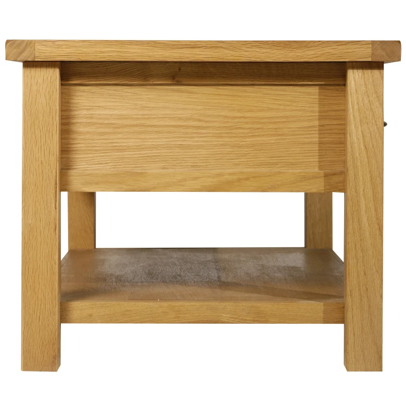 HomCom Solid Oak Frame Rectangle Coffee Table with Drawer and Lower Storage Shelf
