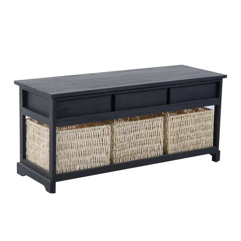 HomCom 40” Rustic Wooden 3 Drawer 3 Basket Storage Bench - Antique Black