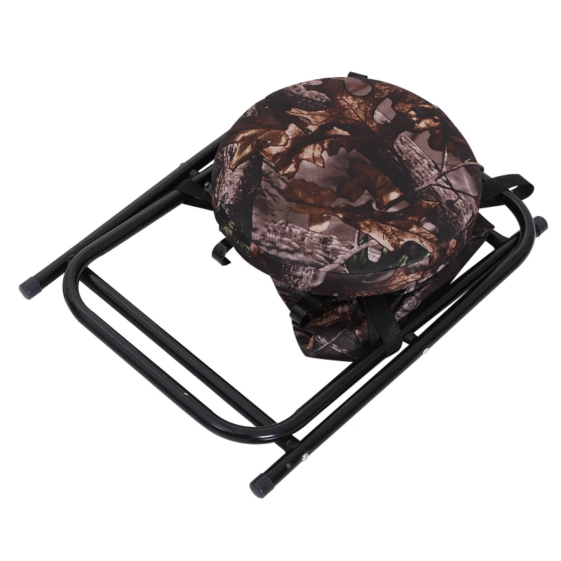 Outsunny 19” 360 Degree Swivel Folding Travel Camping Stool with Storage Bag - Brown Camo