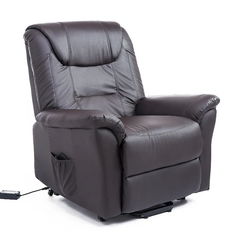 HomCom Faux Leather Three Position Lift Chair Recliner with Remote - Dark Brown
