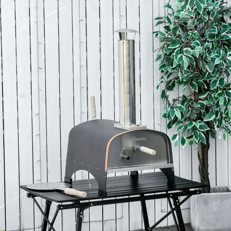 Outsunny Outdoor Pizza Oven, Portable Pellet Wood Fired Pizza Maker, 12" Stainless Steel Pizza Grill with Stone and Peel Accessories for Outside, Backyard, Outdoor Kitchen