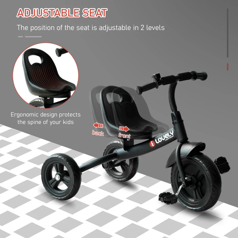 Qaba Kids Durable Stable 3-Wheel Indoor / Outdoor Recreation Ride-On Toddler Tricycle with Bell - Black