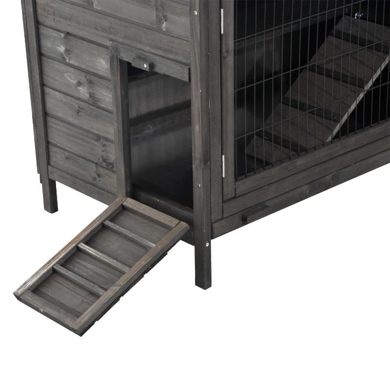 PawHut 47" 2-Story Raised Stacked Wooden Outdoor Rabbit Hutch Small Animal Cage with Pull-Out Trays