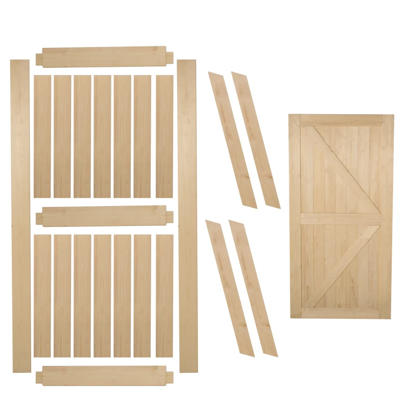 HOMCOM 7' H x 3.5' W Sturdy Sliding Barn Door, Unfinished Solid Spruce Wood Frame with Pre-Drilled Holes