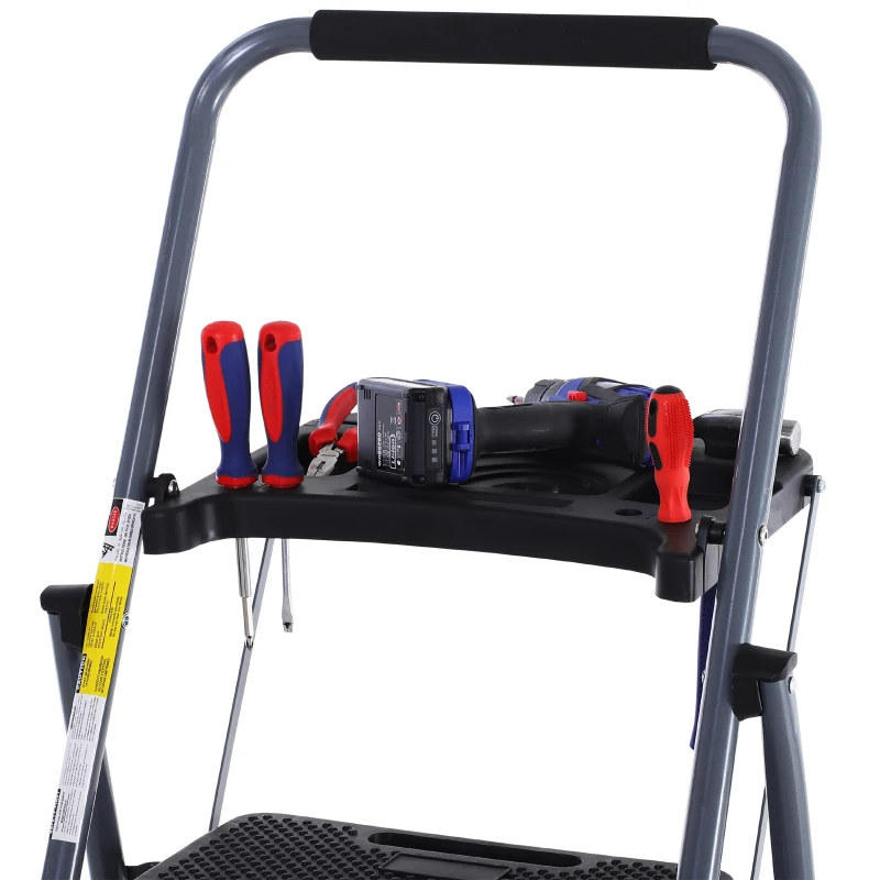 HOMCOM Folding 4 Step Ladder with Tool Tray and Wide Anti-Slip Platform 300 lbs. Capacity