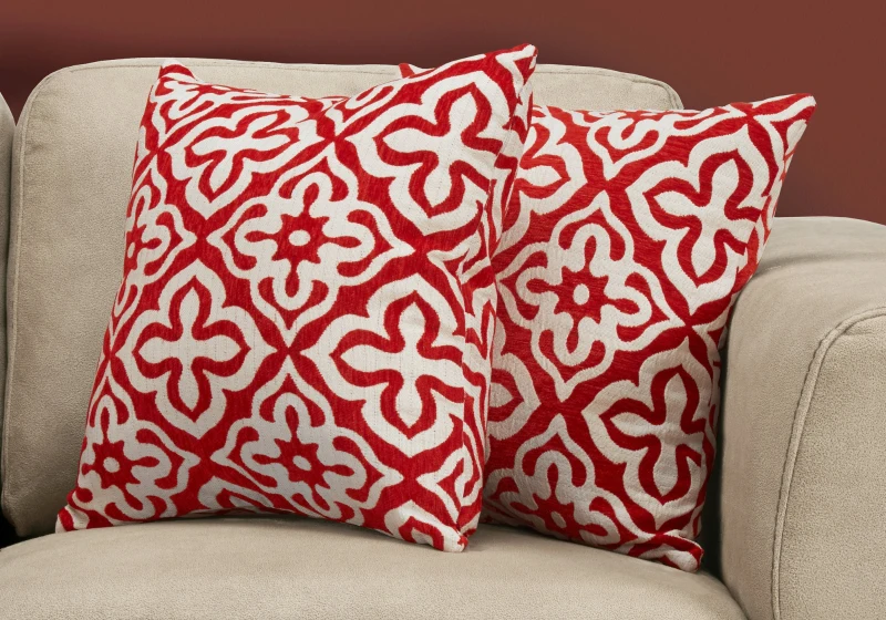 Monarch 18" x 18" Geometric Motif Decorative Throw Pillow (Set of 2) - Red