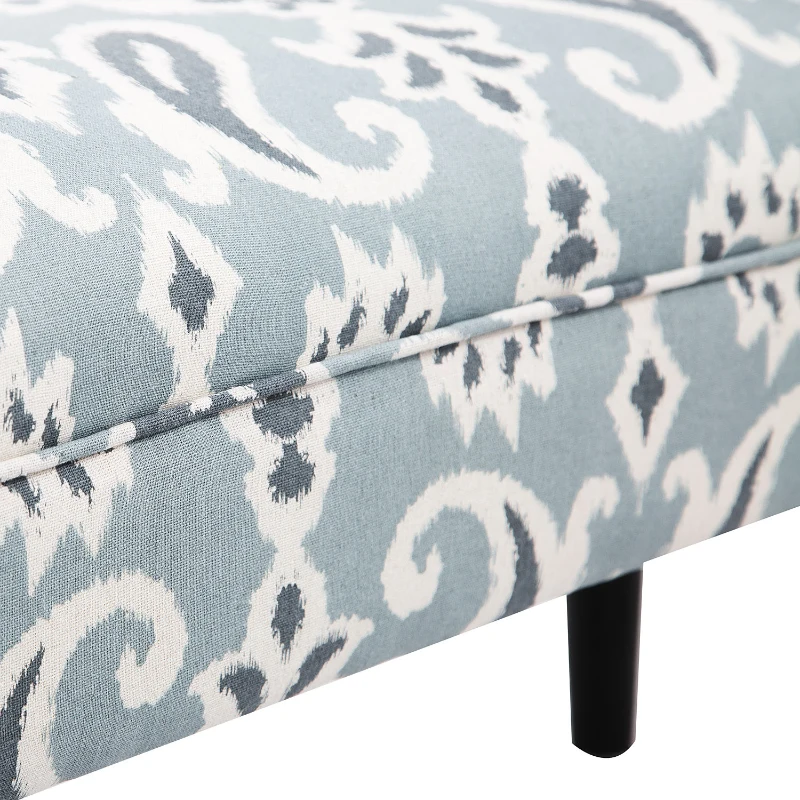 HomCom Chic Linen Upholstered Vanity Accent Ottoman Bench with Armrests - Blue Grey Paisley
