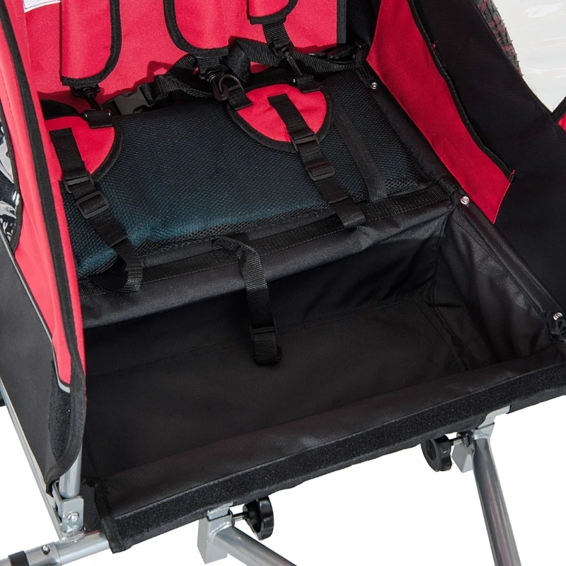 Aosom Elite Double Child Two-Wheel Bicycle Trailer with 2 Safety Harnesses - Red / Black