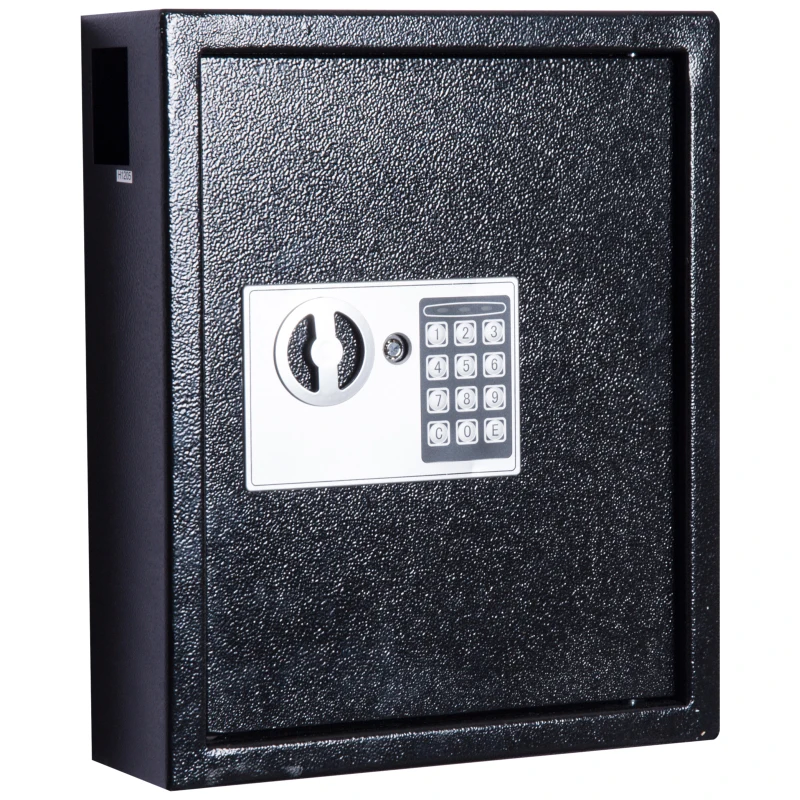 HOMCOM 40 Key Steel Wall Mount Safe Box Lockable Office Key Organizer Storage Cabinet with Key Tags - Black