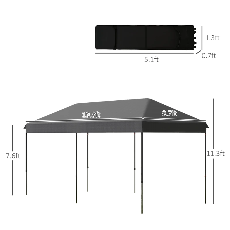 Outsunny 10' x 20' Pop Up Canopy Tent, Instant Sun Shelter, Tents for Parties, Height Adjustable, with Wheeled Carry Bag, for Outdoor, Garden, Patio, Gray