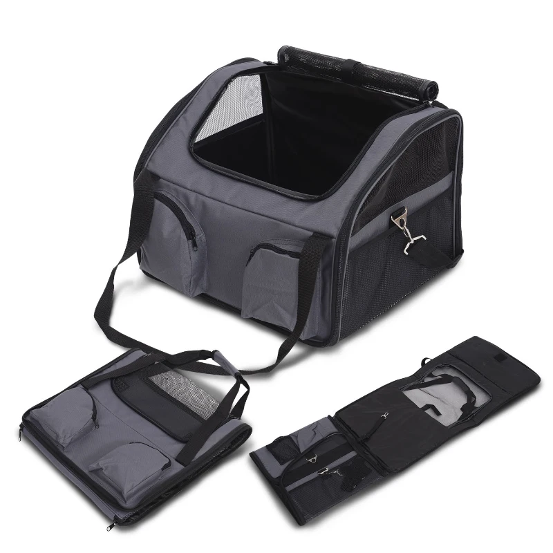 PawHut 18” Deluxe Pet Booster Seat Collapsible Dog Carrier With Storage Pockets – Grey