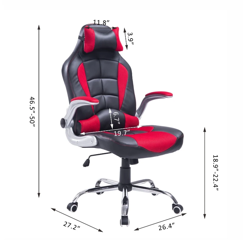 HomCom High Back Racing Style Ergonomic Gaming Chair With Armrest, Lumbar And Head Support - Red / Black