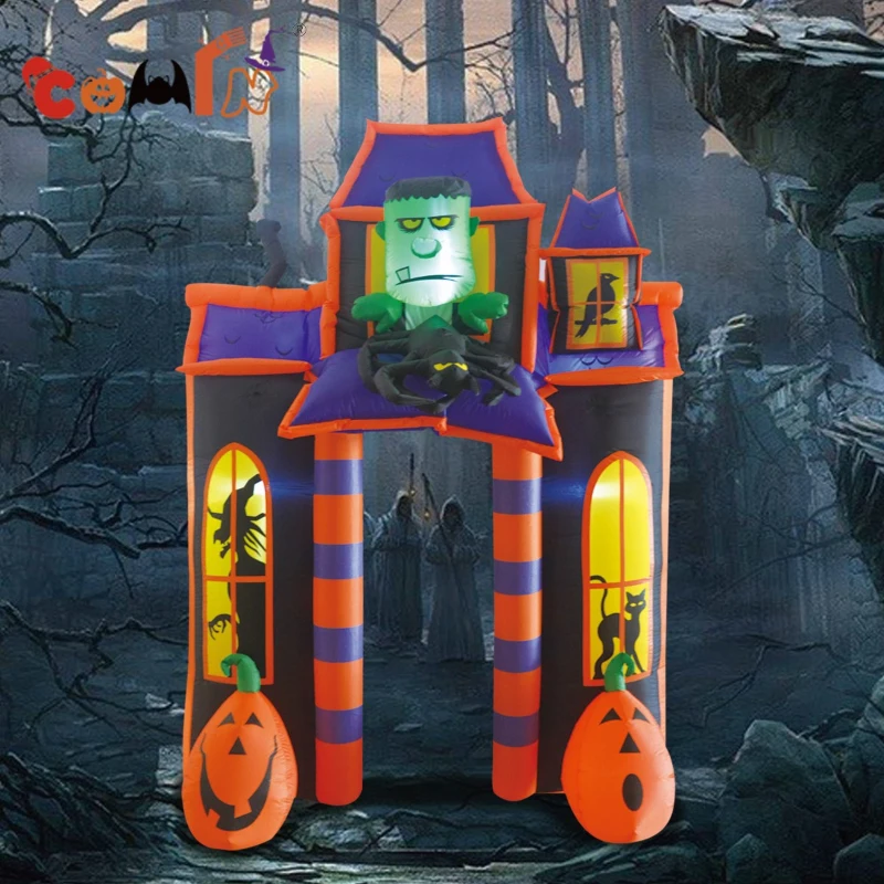 COMIN Halloween Yard Decorations 10 Foot Tall Frankenstein & Pumpkin Inflatable Arch