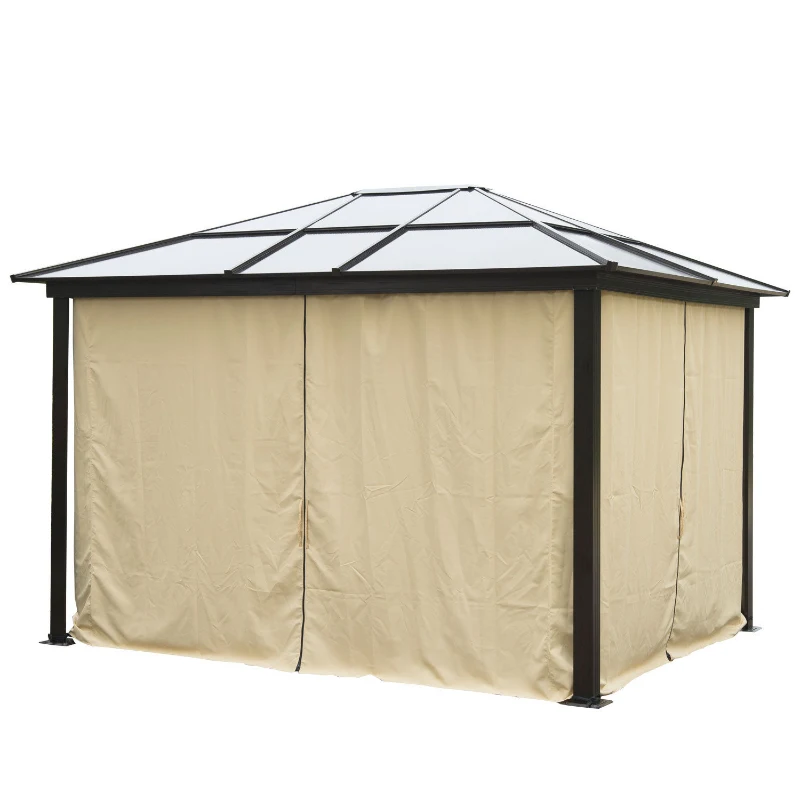Outsunny 12" x 10" Aluminum Backyard Gazebo with Fabric Drapes - Beige