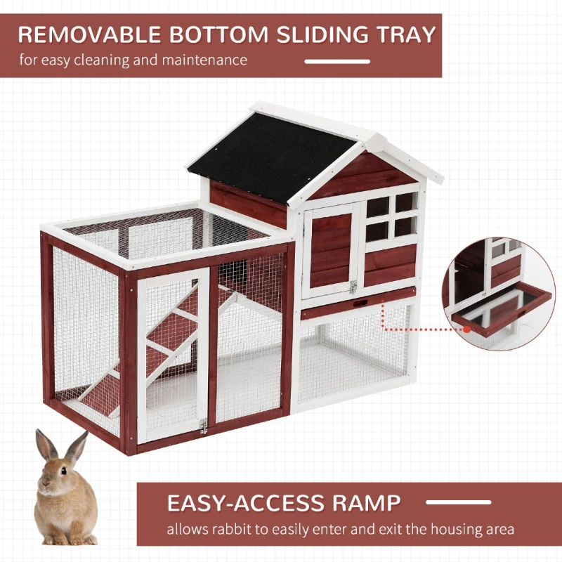 PawHut 48" Wooden Rabbit Hutch Bunny Cage Pet House w/Ladder and Outdoor Run