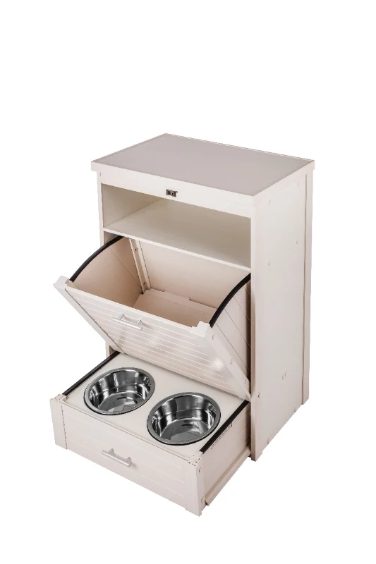 New Age Pet Dog Brea Food Pantry/Double Diner -Antique White
