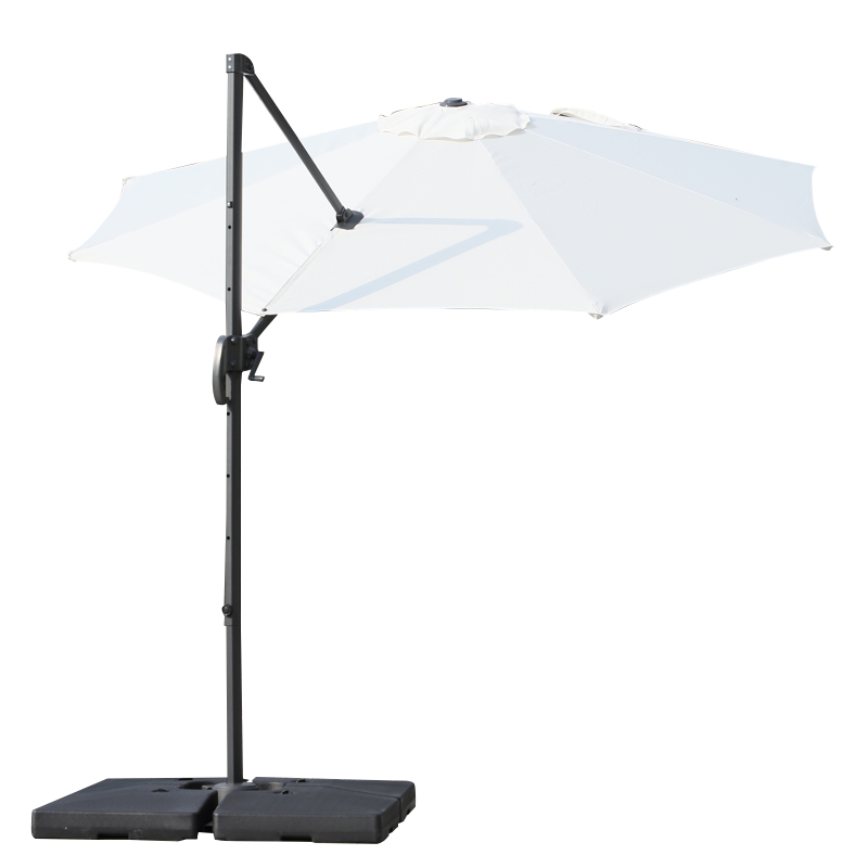 Outsunny 10' Hanging Tilt Offset Cantilever Patio Umbrella with 6-Level Adjustable Angle, Base Stand, UV Fighting Canopy, & 360° Rotation, Cream White