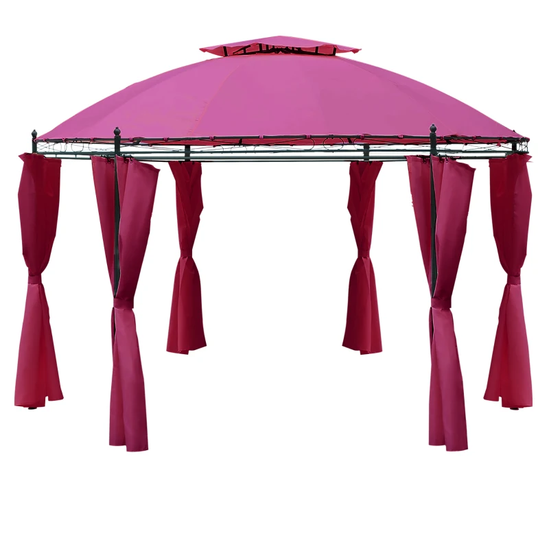 Outsunny 11.5" 2-Tier Round Roof Gazebo Tent Sun Shelter Garden Lawn Backyard Pavilion w/ Curtain - Wine Red