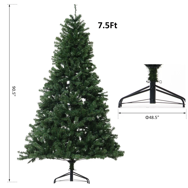 HOMCOM 7.5' PVC Pre Lit Artificial Christmas Tree with Metal Stand  550 Warm White LED  1346 Tips  Green