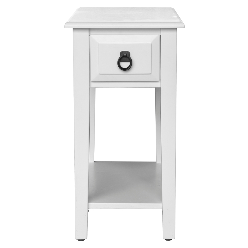 HomCom Modern 2-Tier Acacia Wood End Table Side Desk with Drawer - White