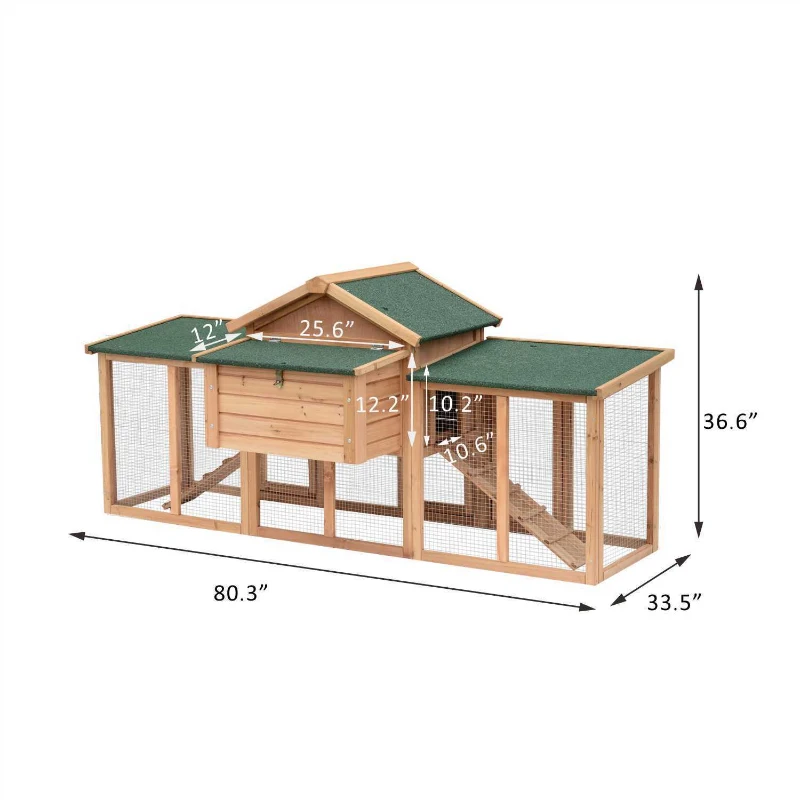PawHut 80" Large Wooden Chicken Coop Backyard Hen Cage House Poultry w/ Nesting Box Run - Brown
