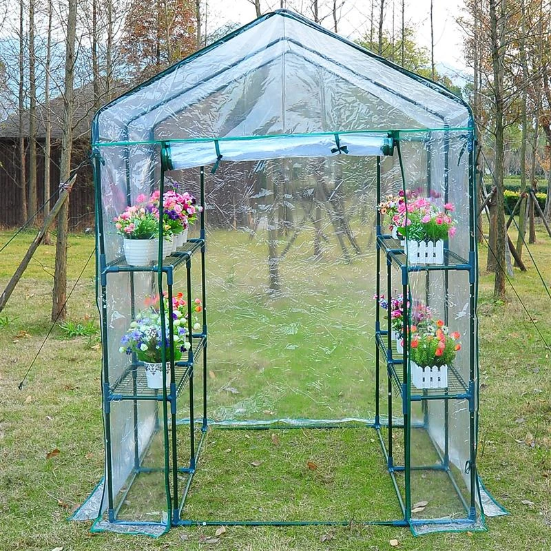 Outsunny 5' x 5' x 6' 3-Tier 8 Shelf Outdoor Portable Hobby Greenhouse Walk-In Garden Greenhouse Kit with Cover