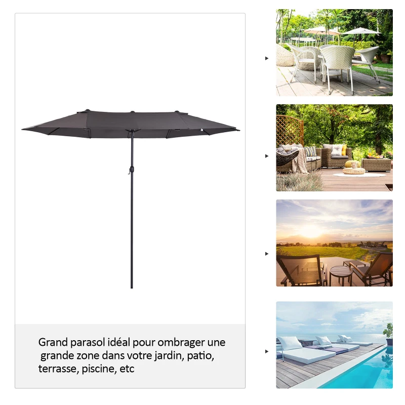 Outsunny 15' Double-Sided Patio Umbrella, Outdoor Market Umbrella with Steel Pole, UV Protection, Grey