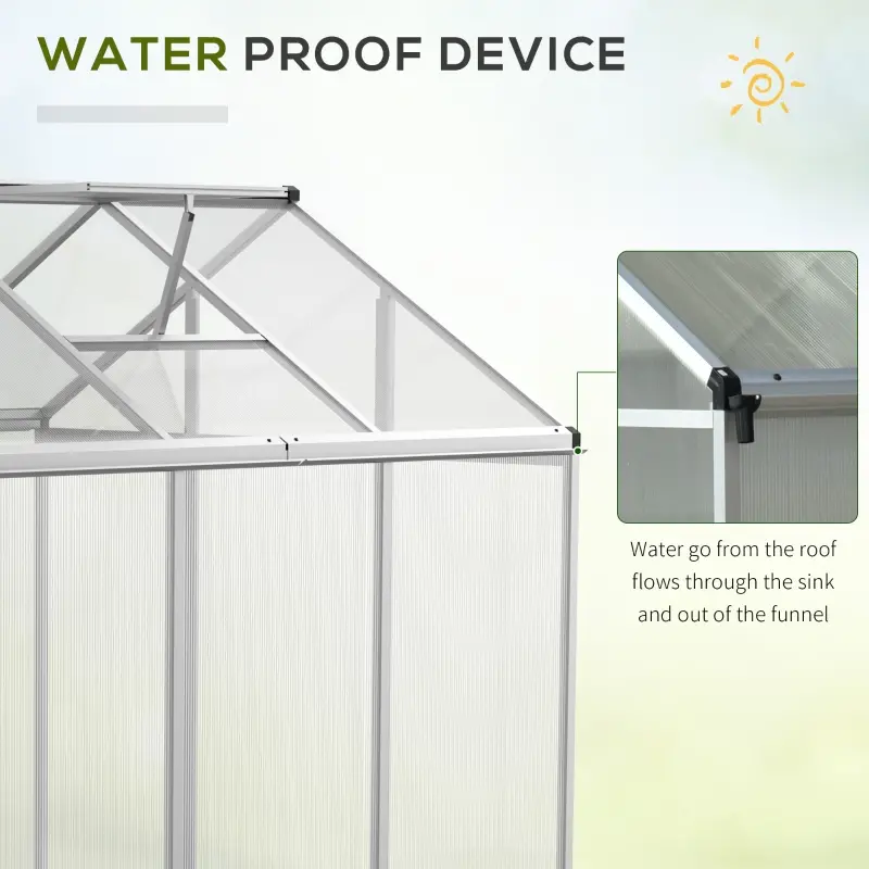 Outsunny Greenhouse Portable Outdoor Walk-In Greenhouse with Roof Vent and Rain Gutter for Plants, Herbs and Vegetables - 6' L x 6' W x 6.4' H