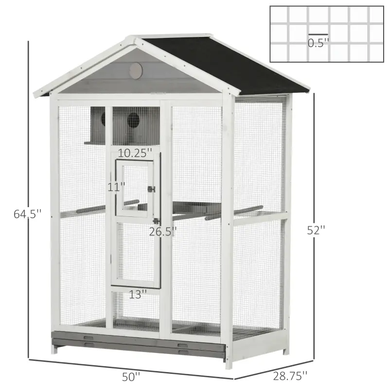 PawHut 64.5" Bird Cage Wooden Aviary House with Standing Pole Nest Slide-out Tray, Grey
