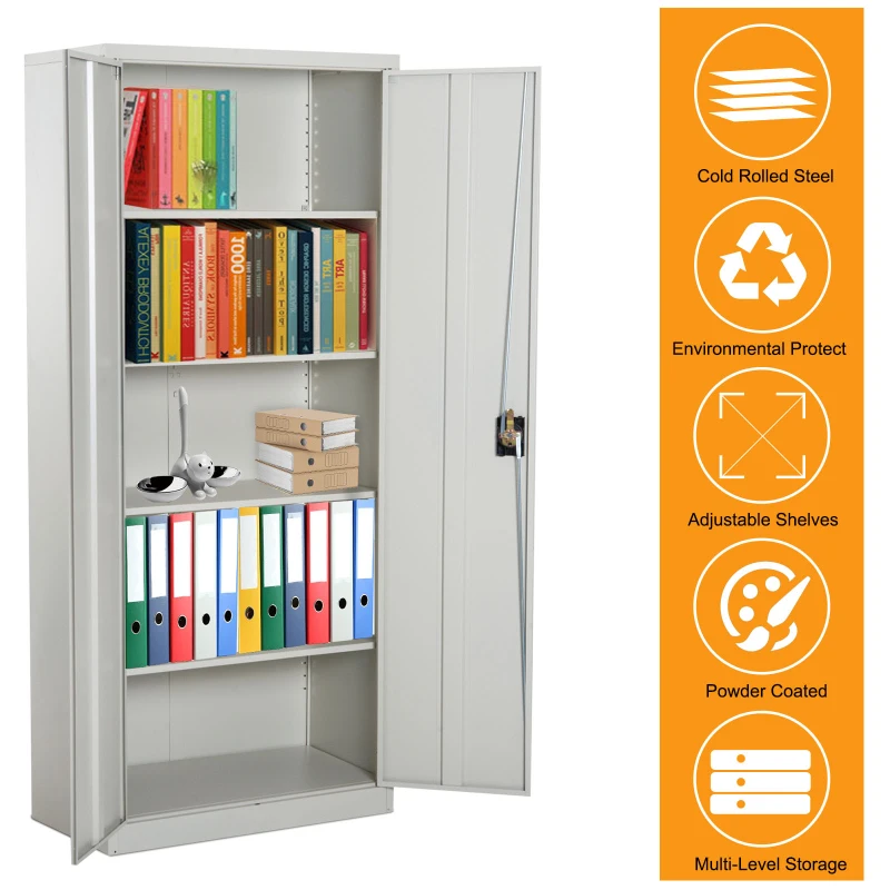 Vinsetto 72” Tall Steel Large Freestanding Commercial Warehouse Utility Storage Cabinet - Cream White