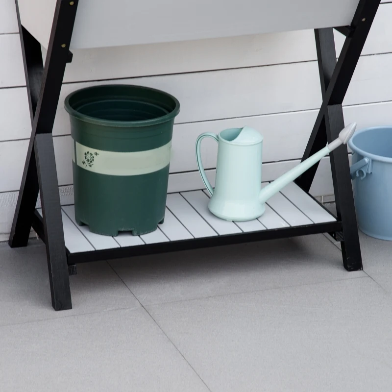 Outsunny Garden Potting Bench Table with Hidden Storage Box, Wood Outdoor Work Station with Open Top and Lower Shelf
