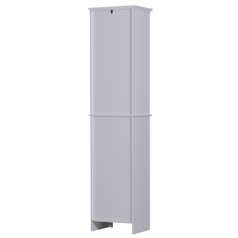 Open Box HomCom 67" Wood Free Standing Bathroom Linen Tower Storage Cabinet - White