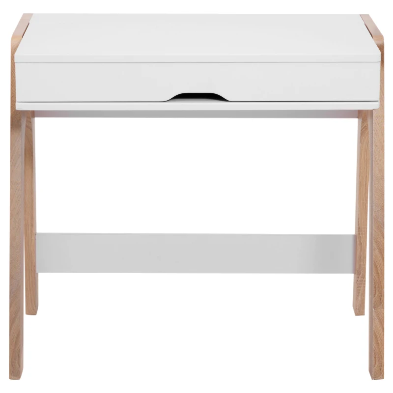 HomCom 33" Wood Modern Flip Top Writing Desk with Storage - White and Oak