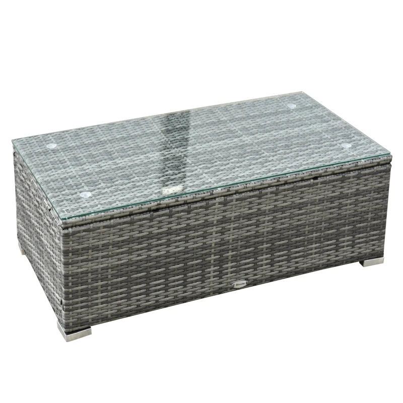 Outsunny Outdoor Patio Rattan Wicker Sofa Set w/ Glass Coffee Table - Grey