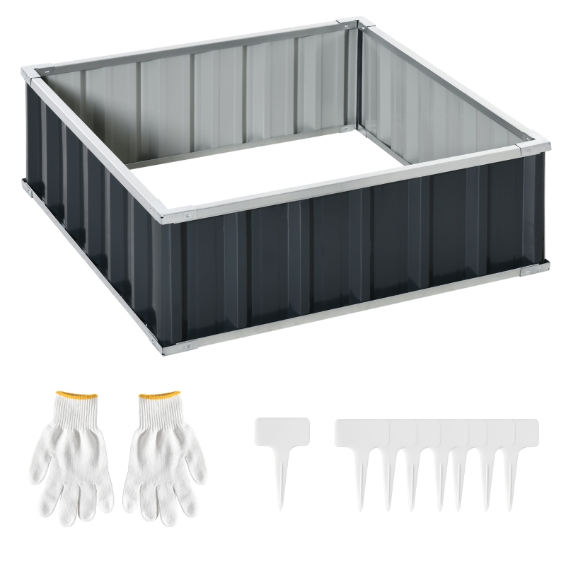 Outsunny Metal Raised Garden Bed No Bottom Planter Box w/ Gloves for Backyard, Patio