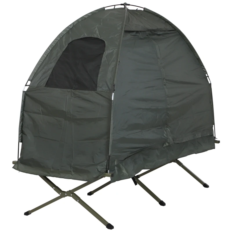 Outsunny Portable 1 Person Raised Camping Tent Cot Combination for Fishing and Hunting - Green