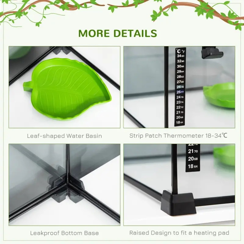 PawHut 14 Gallon Reptile Glass Terrarium Tank, Breeding Box Full View with Visually Appealing Sliding Screen Top for Lizards, Frogs, Snakes, Spiders, 20" x 12" x 14"