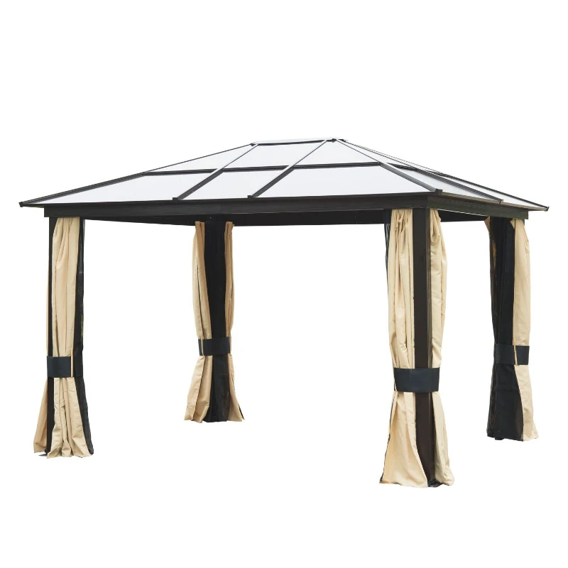 Outsunny 12" x 10" Aluminum Backyard Gazebo with Fabric Drapes - Beige