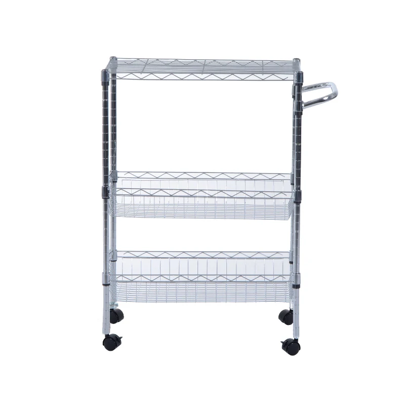HomCom 24" Portable Rolling Trolley Kitchen Cart with Wire Basket