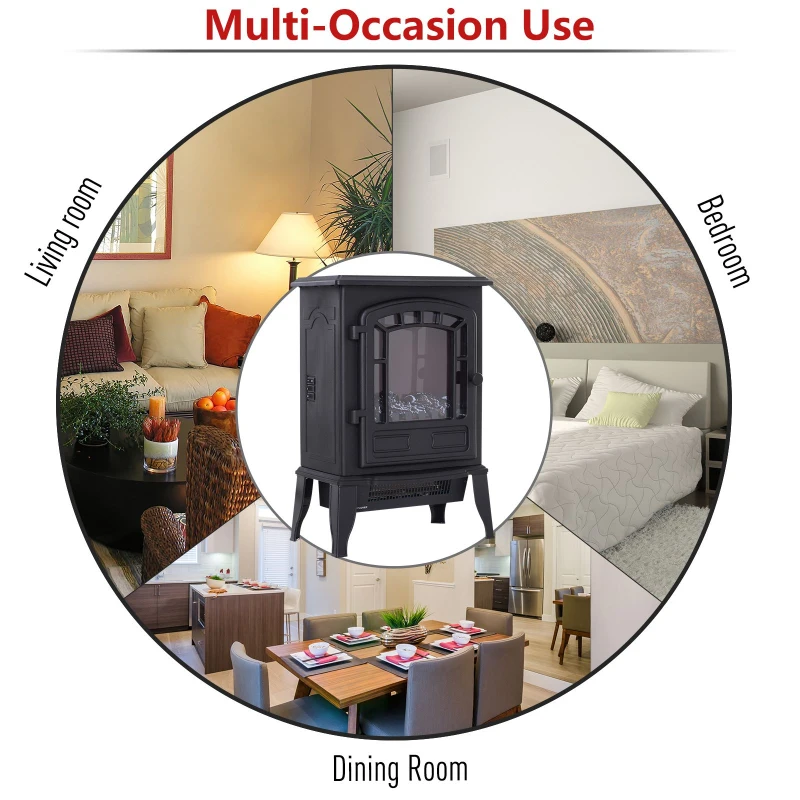 HOMCOM Freestanding Electric Fireplace Stove Space Heater Infrared Quartz LED  9.5" W 1500W Steel  Black