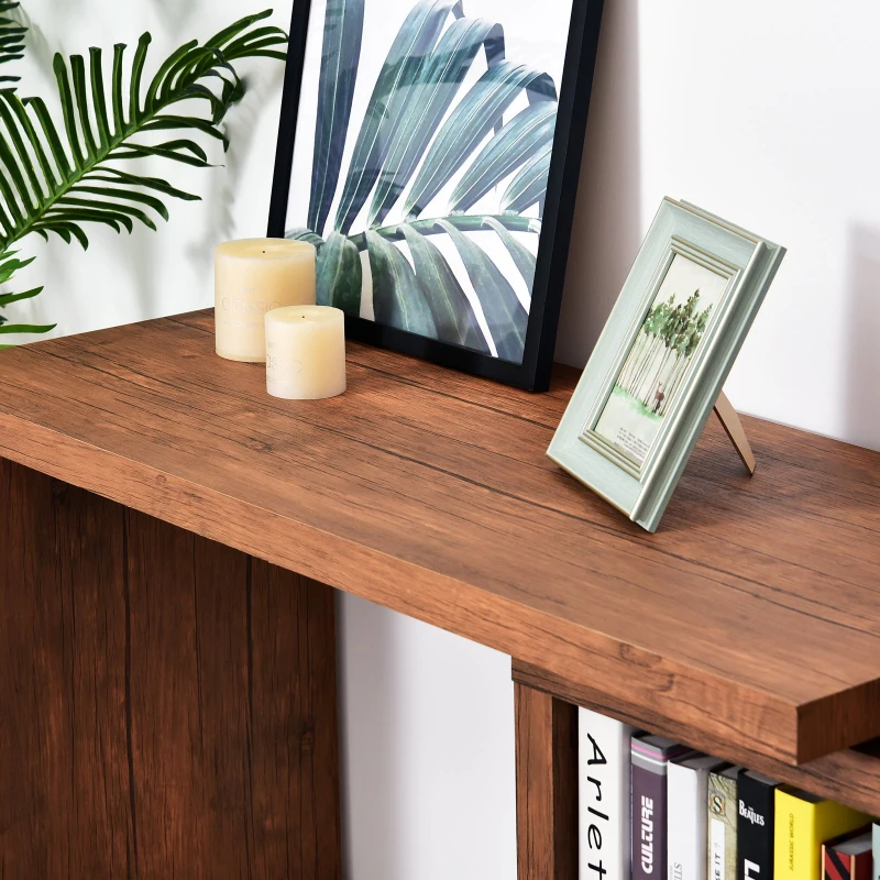 HOMCOM 75" 360 Degree Rotating Corner Computer Desk Modern L-Shaped Home Office Workstation with 2 Storage Shelves, Bookshelf, Walnut Brown