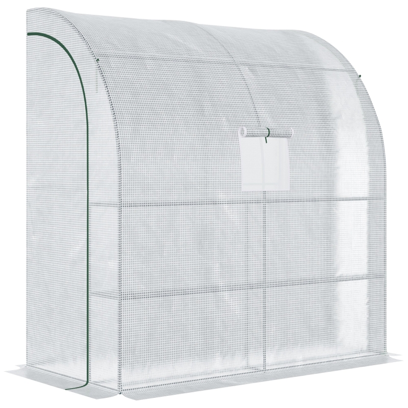 Outsunny 7' x 3' x 7' Outdoor Walk-In Greenhouse, Plant Nursery with Roll-up Windows, PE Cover, and 3 Wire Shelves, White