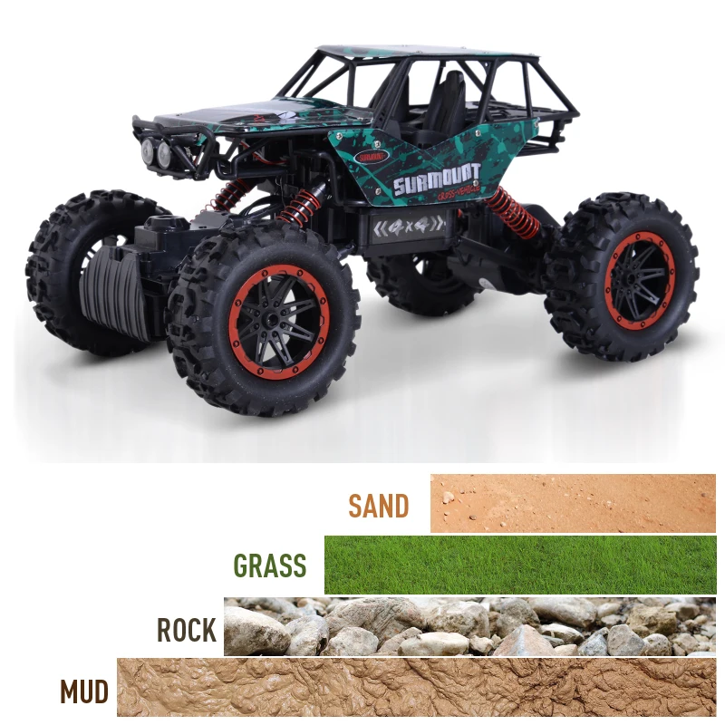 Aosom 1:12 Scale 2.4Ghz 4WD RC Rock Crawler Off-Road Electric Monster Truck - Green