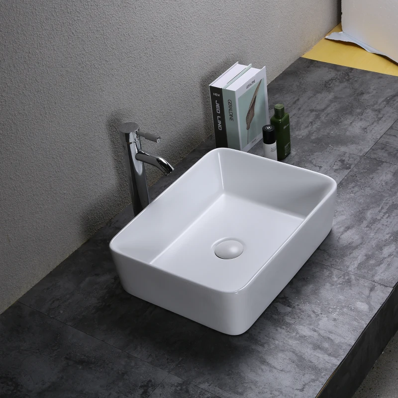 kleankin Rectangular Vessel Sink Above Counter Art Basin Porcelain Ceramic Bathroom Vanity Sink - Matte White