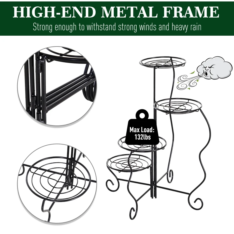 Outsunny 4-Tier Folding Flower Pot Stand Display Table for an Elegant Indoor/Outdoor Decorative Touch