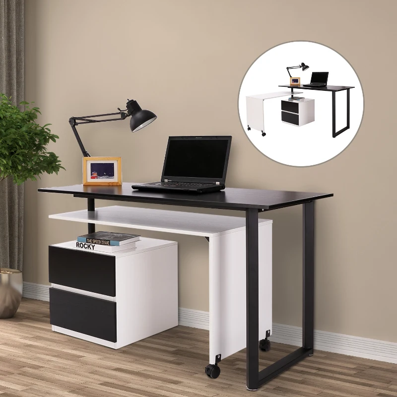 HomCom 52”- 85” Swivel Computer Table Desk - Black/White