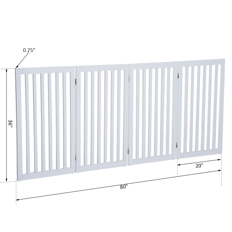 PawHut 36" x 80" Wooden Freestanding 4 Panel Expandable Pet Gate - White